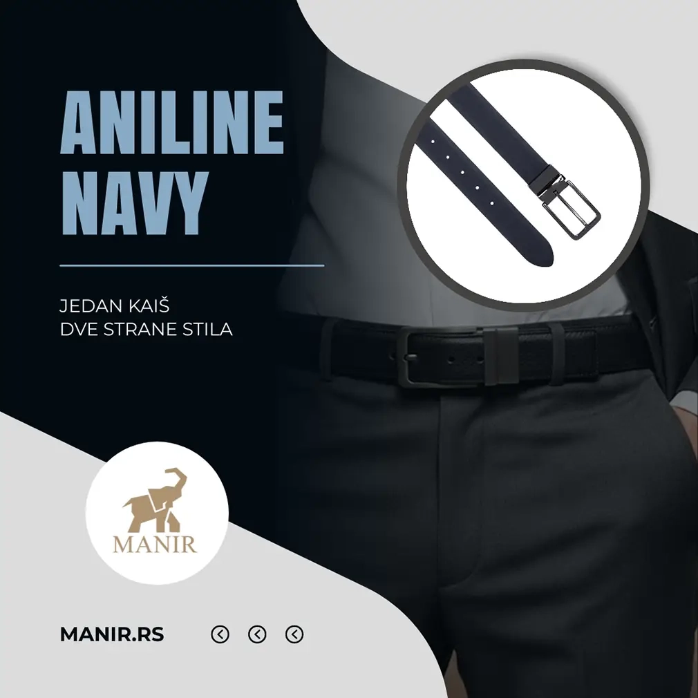 Muški kožni kaiš Aniline Navy – jedan kaiš, dve strane stila