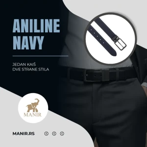 Muški kožni kaiš Aniline Navy – jedan kaiš, dve strane stila